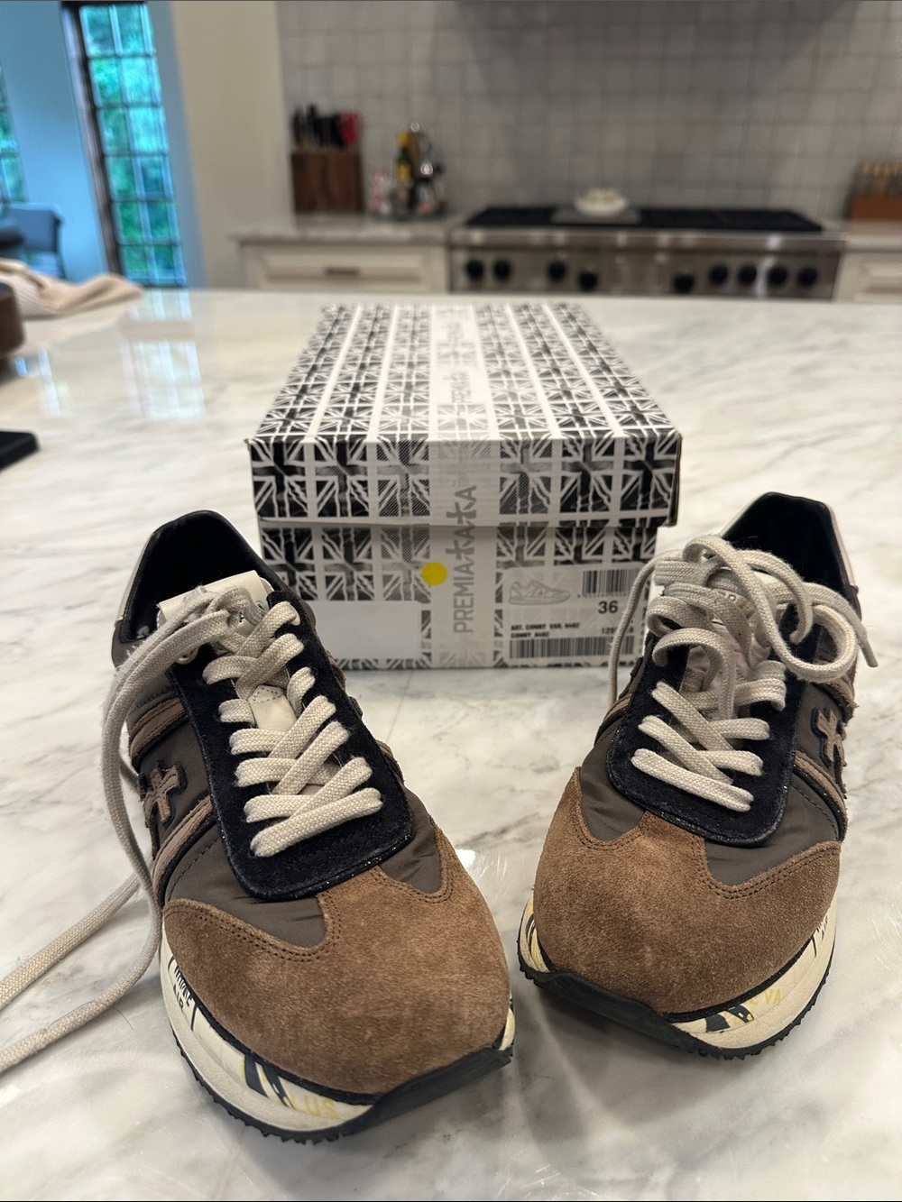 Premiata Brown & Black Suede Nylon and Suede Women’s Sneakers with Cream Laces